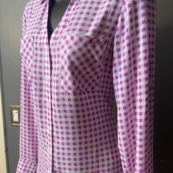 EXPRESS Purple and White Gingham Button Down Blouse - Picture 11 of 16